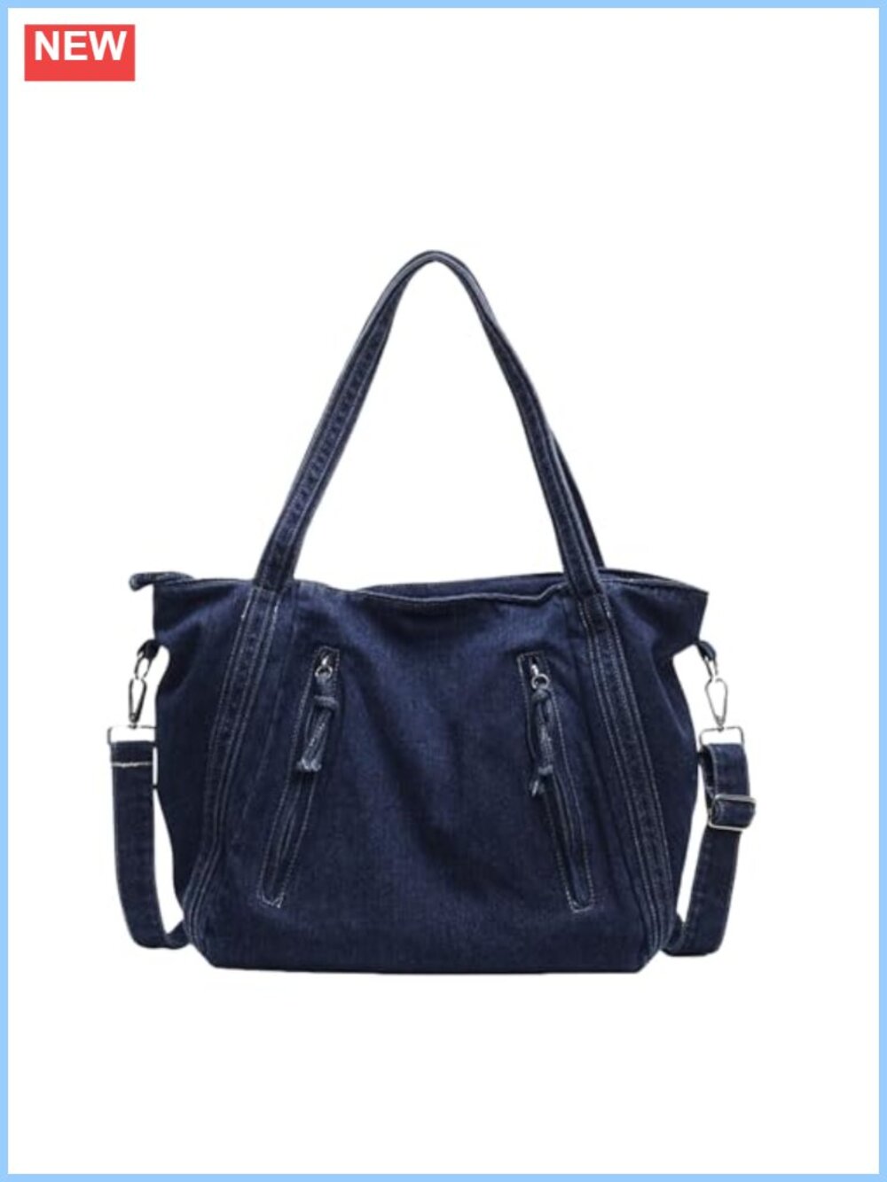 Denim Tote Bag Zipper Multi-Pocket Large Crossbody Shoulder Purse Everyday